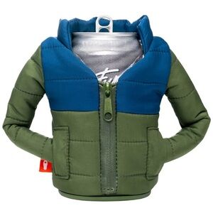 Puffin The Puffy Jacket - Insulated 12 oz Can Cooler Insulator Olive Green Blue